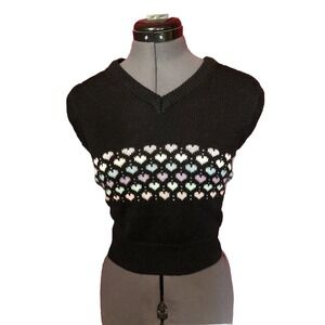 Vtg 80s Statement Sweater Vest Knit Pastel Hearts Grannycore Dark Kawaii s/m